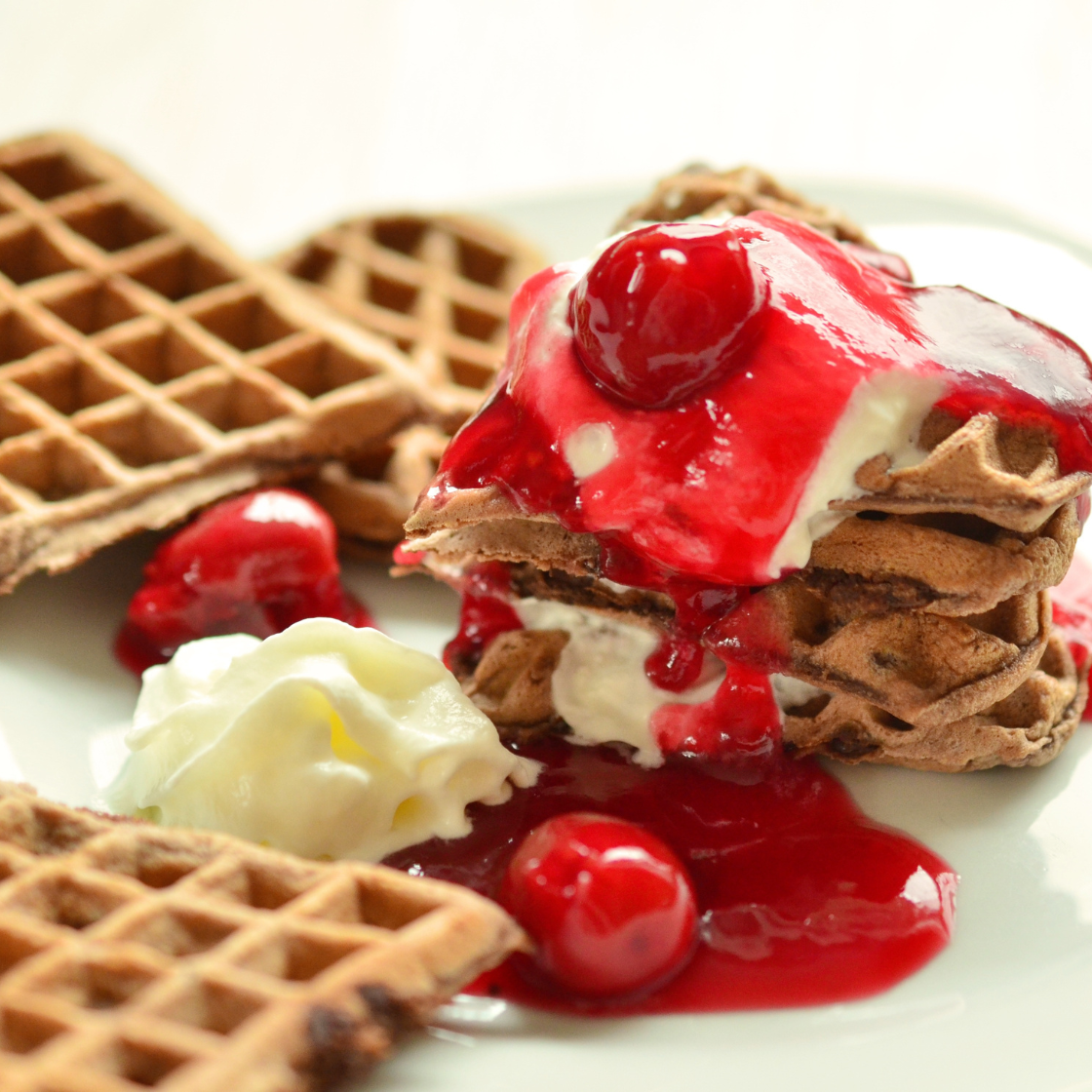 Waffles with Cherry Sauce